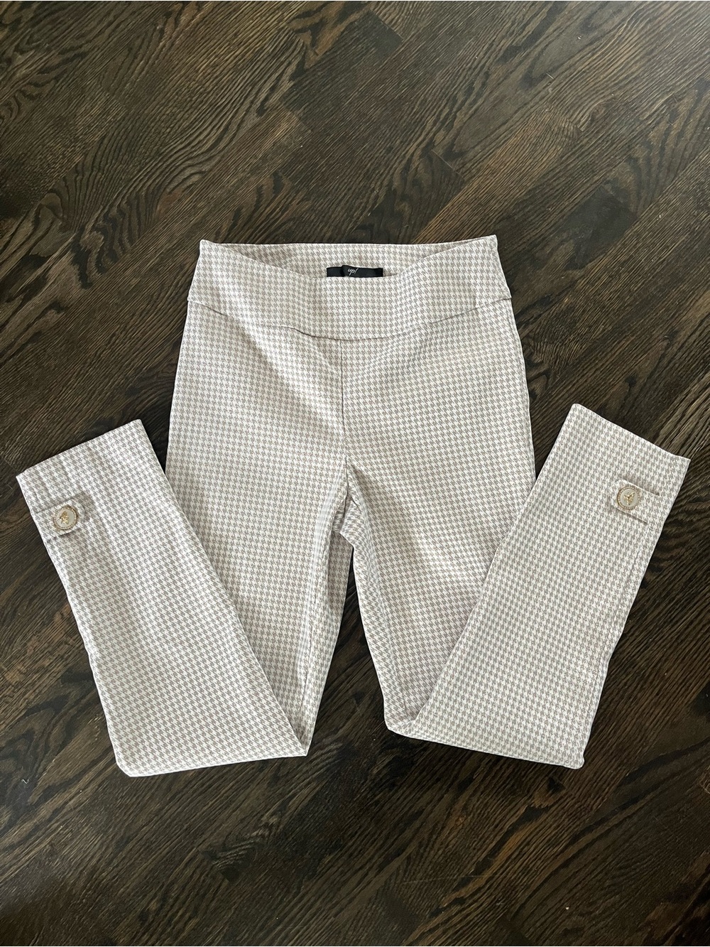 Up! Metallic Gold & White Houndstooth Stretch Pull-On Ankle Pants Size 8
